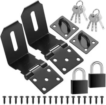 LuxusKollektion Riegelschloss-Haspe mit Vorh&auml;ngeschloss, Edelstahl, schwarz, 4 Zoll, 2er-Set