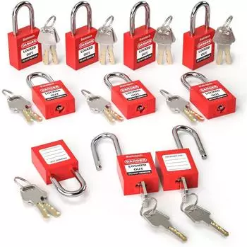 LuxusKollektion Sicherheitsvorh&auml;ngeschloss 38mm gleichschlie&szlig;end, rot, 10 St&uuml;ck (Lockout/Tagout)