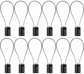 LuxusKollektion Zahlenschloss-Set 12-teilig, 4-stellig, Stahlkabel 32cm, schwarz