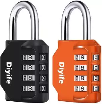 LuxusKollektion Vorh&auml;ngeschloss 4-stellig wetterfest Metall, 2er-Pack, schwarz/orange