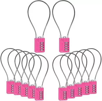 LuxusKollektion 4-stelliges Zahlenschloss, Stahlkabel 32cm, rosa (12er Pack)