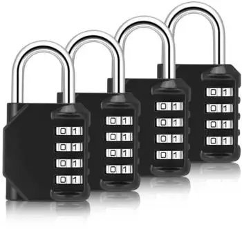 LuxusKollektion Zahlenschloss Vorhängeschloss 4-stellig, Zinklegierung, schwarz, 4er-Set