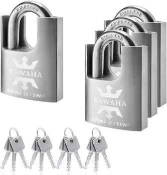 LuxusKollektion Hochsicherheits-Vorhängeschloss 50mm Edelstahl gleichschließend, 4er-Pack