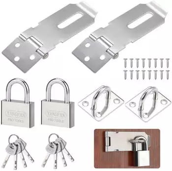 LuxusKollektion Riegelschloss Haspe mit Vorhängeschloss, Edelstahl, 3 Zoll, 2er-Set