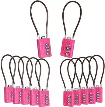 LuxusKollektion Zahlenkabelschloss 4-stellig, pink, 18cm Stahlkabel, 12er-Pack