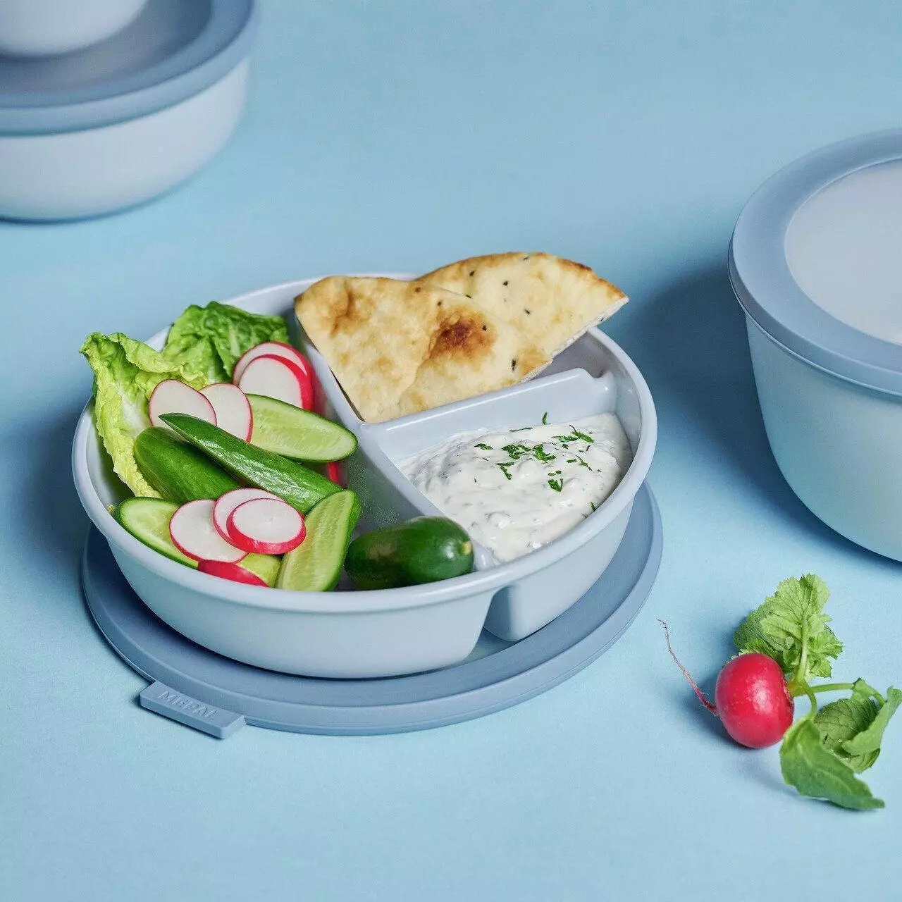 Rosti Mepal Bento-Schüssel Multischale mit 3 Fächern rund Nordic blue (106219015700) Bento Box