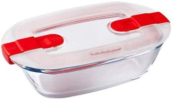 Pyrex Rectangular glass dish with steam valve lid 0.4L Cook & Heat