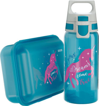 SIGG Viva Lunchbox Set Unicorn Trinkflasche 0,5l & Brotdose 1l blau