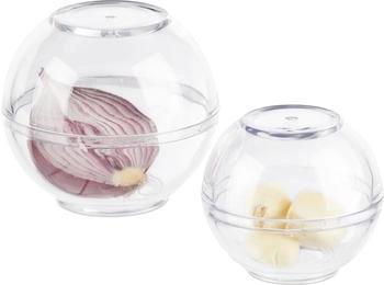 Relaxdays Zwiebeldose Knoblauchbehälter Aufbewahrungskugel stapelbar transparent