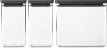 Brabantia Stapelbare Vorratsdosen eckig, Tasty+, dark grey - Set 1 (2x 1,6 L und 1x 3,5L)