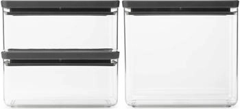 Brabantia Stapelbare Vorratsdosen eckig, Tasty+, dark grey - Set 2 (2x 1,5 L und 1x 3,5L)