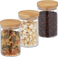 Relaxdays - Vorratsgl&auml;ser Mit Bambusdeckel, 3er Set, Runde Vorratsdosen Aus Glas,