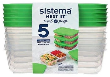 Sistema NEST IT Frischhaltedosen f&uuml;r Meal Prep | 870 ml gr&uuml;n | 5 St&uuml;ck