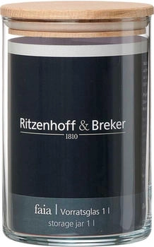 Ritzenhoff & Breker Vorratsglas "FAIA", rund, 1,0 l aus Glas, zylindrisch, Buchenholzdeckel mit Silikon