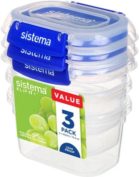 Sistema Rectangle Klip it Plus 3 Pack 400ml Vorratsbeh&auml;lter Blau