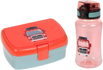 Lässig Brotdose & Trinkflasche Set - Lunch Set mit Lunchbox und Trinkflasche (460 ml)/Tiny Drivers Fire Engine
