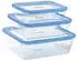 Pyrex Zero Plastic 3er-Set rechteckige Borosilikatglas-Behälter mit Deckel, ofenfest (0,8L + 1,5L + 2,6L)