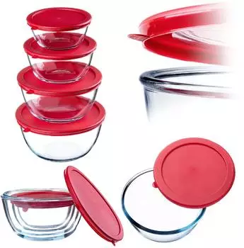 Kadax Glasschüssel-Set mit Deckel, rund, transparent, 0,5–2L, 4-teilig