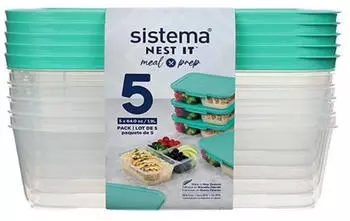 Sistema NEST IT Meal-Prep-Beh&auml;lter 1,9L mit F&auml;chern, Gr&uuml;n, 5er-Set (59175)