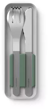 Monbento MB Slim Box Natural Besteck-Set 3-teilig Edelstahl Grün (50300044)