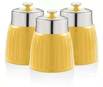 Swan SWKA1024YELN 3er-Set Vorratsdosen 1,2L, Kunststoff & Edelstahl, Retro Vintage, Gelb (SWKA1024YELN)