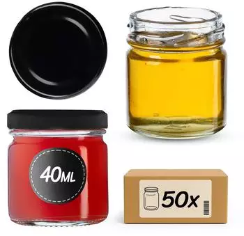 Kadax Mini-Einmachgläser 40ml mit Schraubdeckel, 50 Stück, schwarz (K5611)