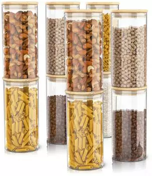 Arendo Vorratsgläser 10er-Set 1,5L, Borosilikatglas mit Bambusdeckel (308164)