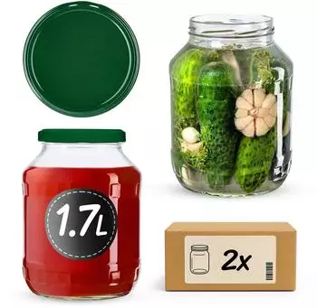 Kadax Einmachglas mit grünem Schraubverschluss, 1,7L, fi89mm, 2 Stück (K4912)