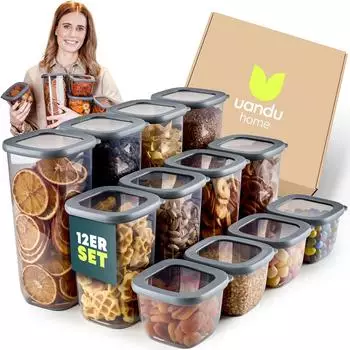 Uandu Vorratsdosen Set luftdicht, BPA-freier Kunststoff, 12-teilig (12 Set)