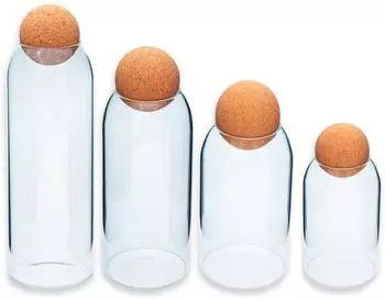Intirilife Aufbewahrungsbeh&auml;lter Set aus Glas mit Kork-Kugel 4-teilig, 400ml&ndash;1.2L (IL-100966)