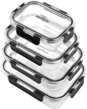 Zyliss 4-teiliges Glas-Frischhaltedosen-Set, bruchsicher, luftdicht, mikrowellen- & gefriergeeignet, BPA-frei (E981067)