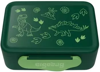 ergobag Brotdose mit Trennfach, Dinosaurier, gr&uuml;n, BPA-frei (01069-20045-10)