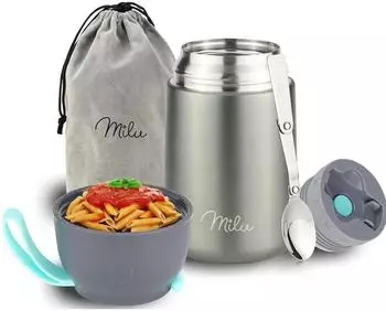 Milu Thermobeh&auml;lter mit L&ouml;ffel 650ml, Edelstahl, grau (6284)