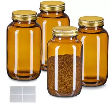 Relaxdays Apothekergl&auml;ser Weithalsglas Vorratsdosen 400ml, 4er-Set