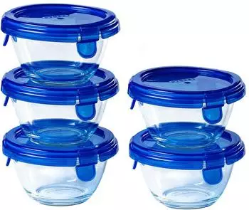 Pyrex Cook & Go 5er-Set runde Glasbehälter mit Deckel 0,2L
