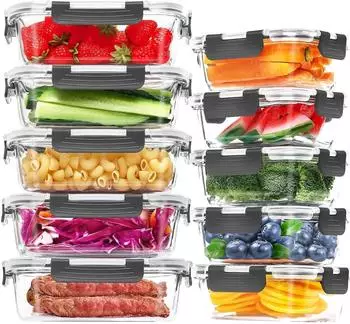 LuxusKollektion Glas-Frischhaltedosen Set 10er Pack, luftdicht, BPA-frei