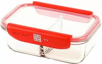 Mastrad StorEat Aufbewahrungsbeh&auml;lter mit Trennsteg, Borosilikatglas, rot, 1L (F93110)