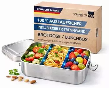 Topanbieter999 Lunchbox auslaufsicher, Edelstahl, 1400ml