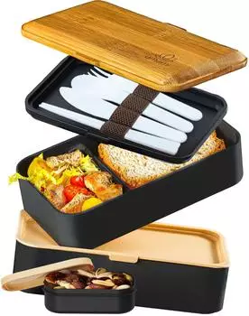 Umami Bento Box auslaufsicher mit F&auml;chern, 4 Bestecke, 1200ml
