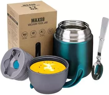 LuxusKollektion Thermobehälter Edelstahl 500ml mit Löffel, grün