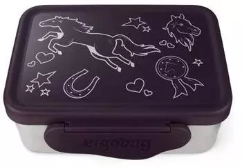 ergobag Edelstahl-Brotdose mit Trennfach und Snack-Box, BPA-frei, lila (01070-40001-10)