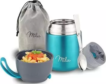 Milu Thermobehälter 450ml Edelstahl mit Löffel, grün