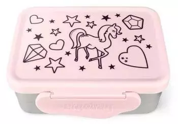 ergobag Edelstahl Brotdose mit Trennfach und Snack-Box, rosa (01070-40019-10)