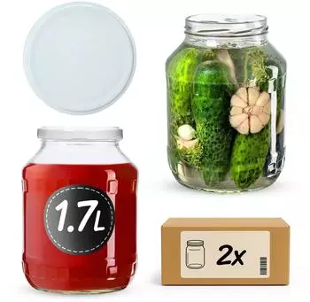 Kadax Einmachglas 1,7L TO89 Schraubdeckel weiß, 2er-Set (K4913)