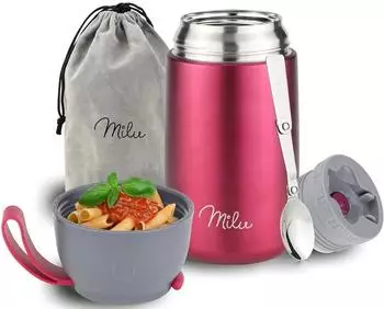 Milu Thermobehälter mit Löffel, Edelstahl, 800ml, berry (HY91-4977)