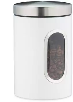 Relaxdays Vorratsdose mit Sichtfenster 1,4L, Metall, wei&szlig;, 2er-Set