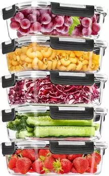 LuxusKollektion Glas-Frischhaltedosen Set 10-teilig, luftdicht, stapelbar, BPA-frei