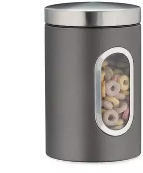 Relaxdays 4x Vorratsdose mit Sichtfenster, Metall, 1,4L, grau