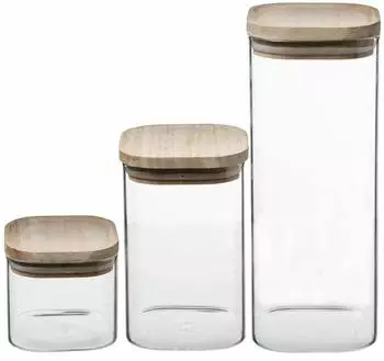 JJA Vorratsglas-Set 3-tlg., stapelbar, Borosilikatglas & Holz (FIVE-179623)
