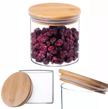 Kadax Glasbehälter mit Bambusdeckel, rund, 680ml (K8971)